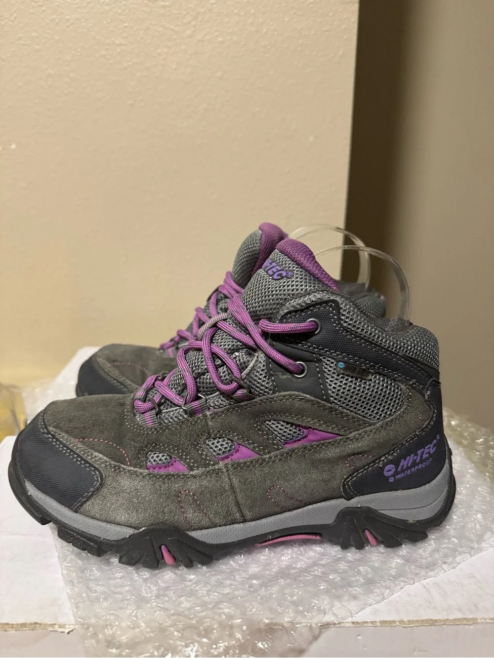Hi-Tec Kids Grey and Purple Waterproof Hiking Boots
